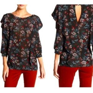 NWT!!! FREE PEOPLE Dock Side Black Comb FLORAL Blouse, Size Small